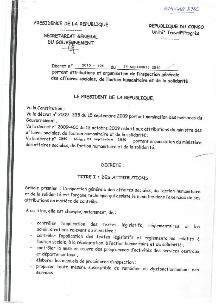 Décret portant attributions et organisation de l’Inspection Générale