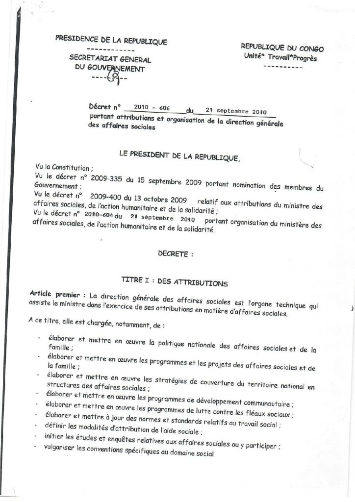 Décret portant attributions et organisation de la Direction Générale des Affaires Sociales