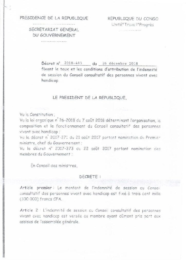 Décret taux indeminisation Conseil Consultation des Personnes vivant avec Handicap